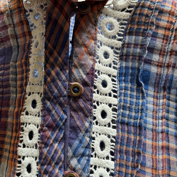 Anthropologie Holding Horses Abita plaid button lace trim shirt dress. Size XS - Picture 8 of 16